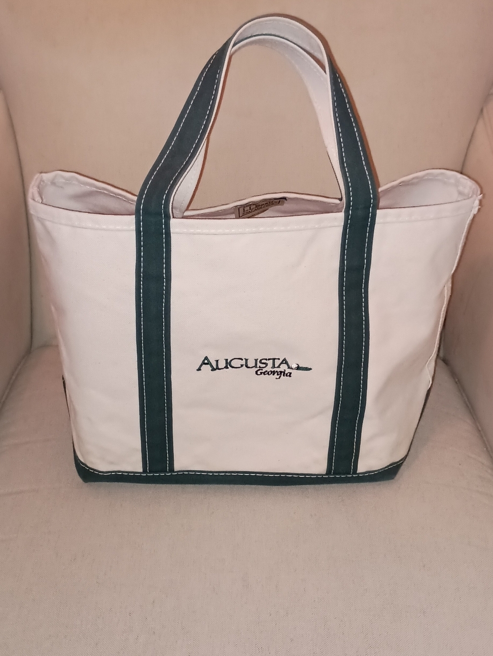 L.L.Bean Boat And Tote Vintage Augusta Georgia Green Cream Tote